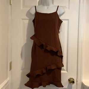 GOSSIP NWT Women’s Brown Ruffled Cocktail Formal  Party Date Night Dress Large